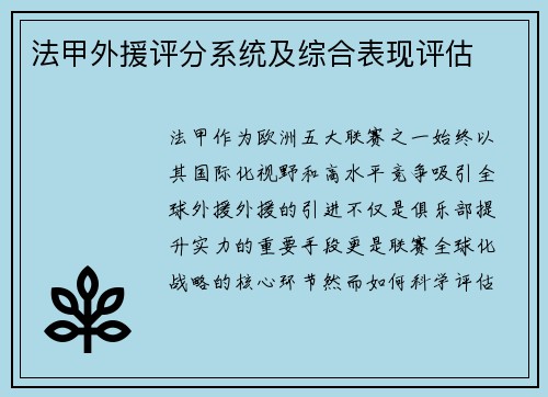 法甲外援评分系统及综合表现评估